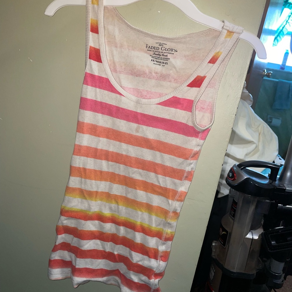 Yellow pink orange and white striped tank top